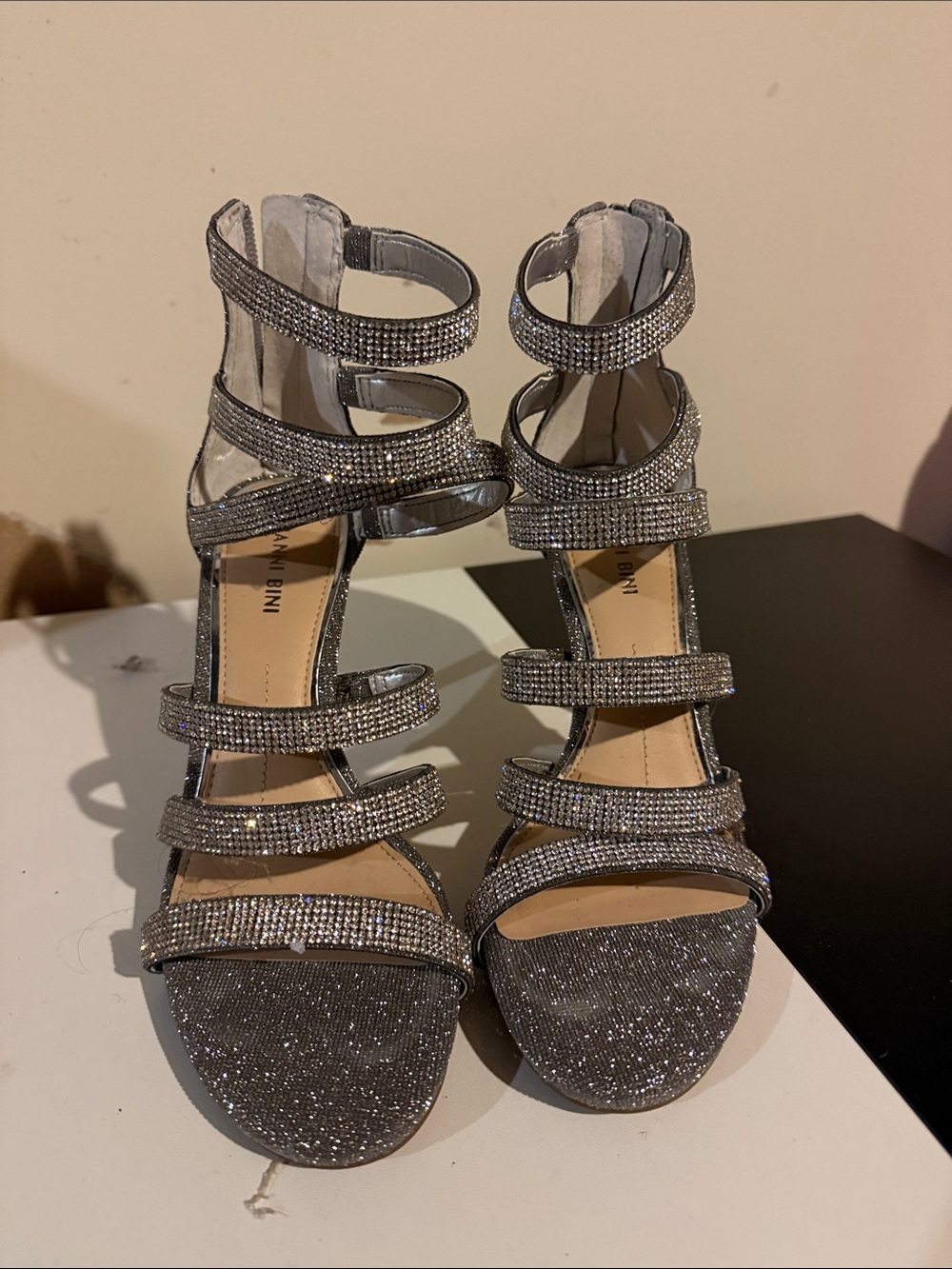 Gianni Bini Silver Rhinestone Strappy High Heel Sandals